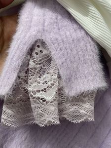 Lilac Fuzzy Lace Trim Sweater