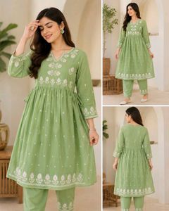 Green Embroidered Kurta Set