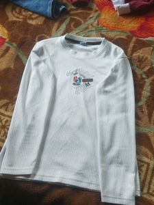 White Ribbed Long Sleeve T-Shirt