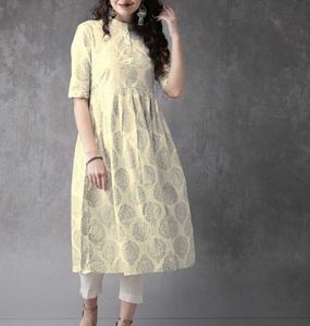 Anouk Cream Printed Kurti Dress - Feeling Festive