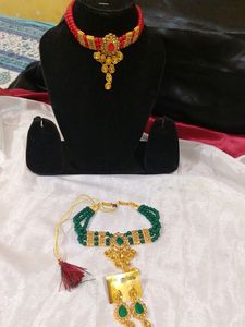 Necklace Green Kundan Stone Work