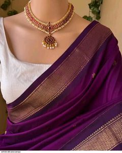 Elegant Purple Silk Saree with Golden Border