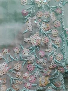 Elegant Turquoise Sequin Saree with Blouse