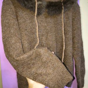 Oversized Brown Faux Fur Hoodie