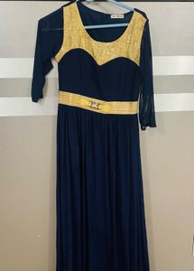 Elegant Navy Blue Gown with Belt attached