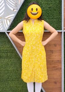 Vibrant Yellow Printed Sleeveless Kurta