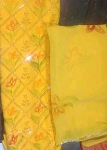 Yellow Floral Kurta dress materials