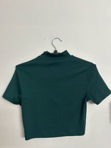 Green Cropped Zip-Up Top