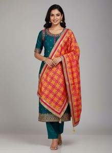 Designer Teal Embroidered Kurta Set