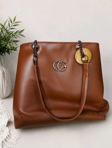 Chic Brown Faux Leather Tote Bag