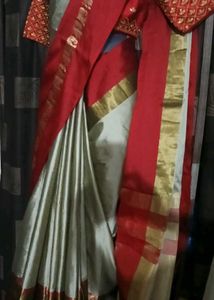 New ElegantCottonSilk BeizeWithMaroonBorder Saree