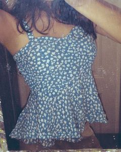 Cute Blue Floral Padded Top