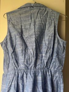 Blue Sleeveless Button-Up Midi Dress