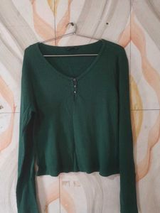 Ribbed Henley Long Sleeve Top