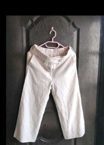 Cream Cropped Wide-Leg Pants