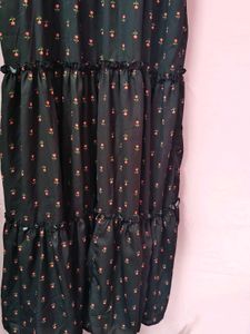 Black Floral Tiered Midi Dress