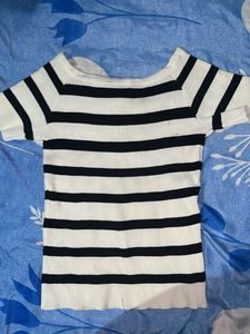 Striped Lace-Up Knit Top