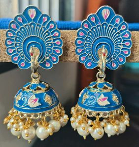 Blue Peacock Jhumka Earrings