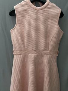 Anabelle Pastel Pink Skater Dress With Pearl Chain