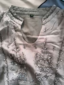 Embellished Grey Silk Kurta with duppata set