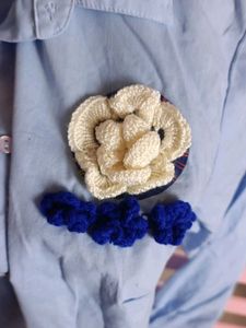 Light Blue Button-Up Shirt with Floral Detail