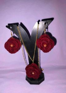 Crochet Rose Jewelry Set