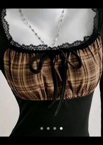 Chic Plaid &amp; Lace Detail Top