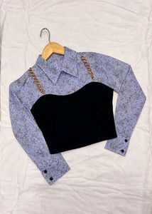 Floral Shirt with Black Corset Style Top