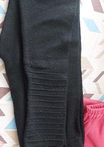 Pink and black Woolen leggings Xl