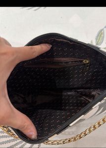 Zebra Print Shoulder Bag with Gold Chain