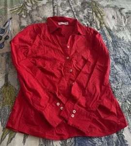 Vibrant Red Button-Up Shirt