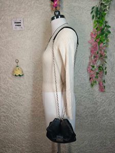 Zara Cream Ribbed Long Sleeve Top
