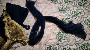 Elegant Gold Lace &amp; Navy Blue Dress