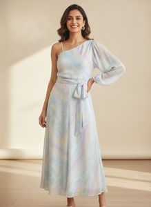 Pastel Tie-Dye One-Shoulder Dress