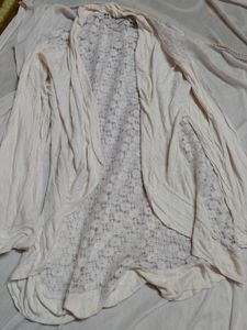 off white over coat with Lace Detail
