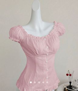 Pink Puff Sleeve Button-Up Top