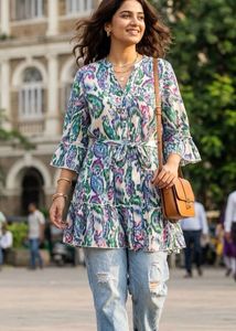 Styli Multi  Flared Printed Feeding Friendly Dress