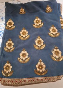 Elegant grey Floral Embroidered Saree