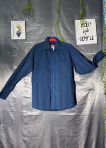 Men's Navy Blue Striped Button-Up Shirt
