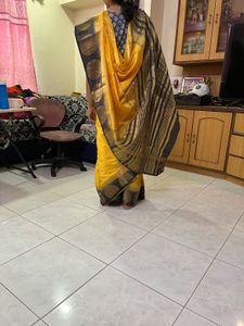 Elegant Yellow Saree with Black Border💛