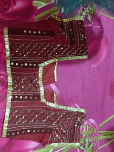 Dark Maroon Heavy Stone Saree With Stitched Blouse