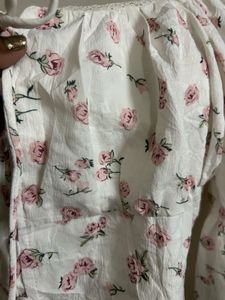 White Floral Print Square Neck Top