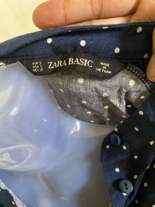 ZARA Navy Polka Dot Tie-Front Dress