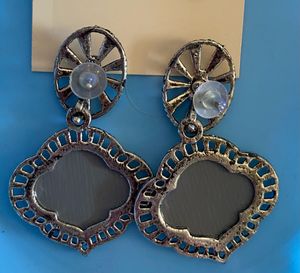 Oxidised Silver Mirror Statement Stud Earrings