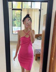 Hot Pink Halter Neck Bodycon Dress