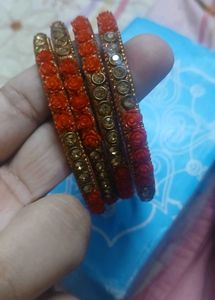 Red &amp; Gold Stone Bangles Set