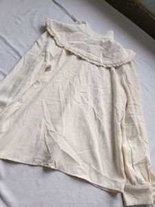 Cream Ruffle Collar Long Sleeve Top