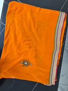 Vibrant Orange Embroidered Saree