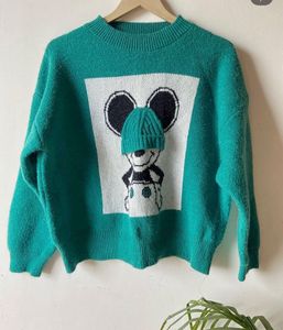 Green Mickey Mouse Knit Sweater