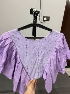 Lavender Eyelet Flutter Sleeve Top